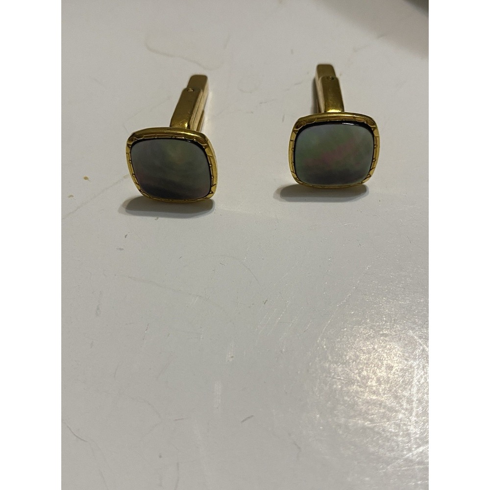 Gray Mother Of Pearl Shell Square Gold Tone Men's Jewelry Cufflinks